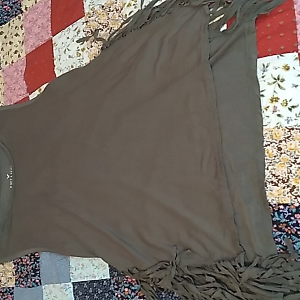 American Eagle Outfitters Army Green Tank Top With Fringe